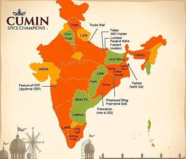 Cumin Legends Spice Champions India Map Map of India showing all regions featured in Cumin Legends Spice Champions with spice icons